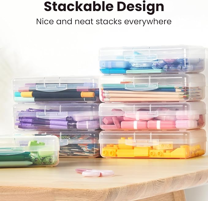 Sooez Clear Pencil Case 6 Pack – Plastic Pencil Box & Crayon Box Bulk, Large - Image 5