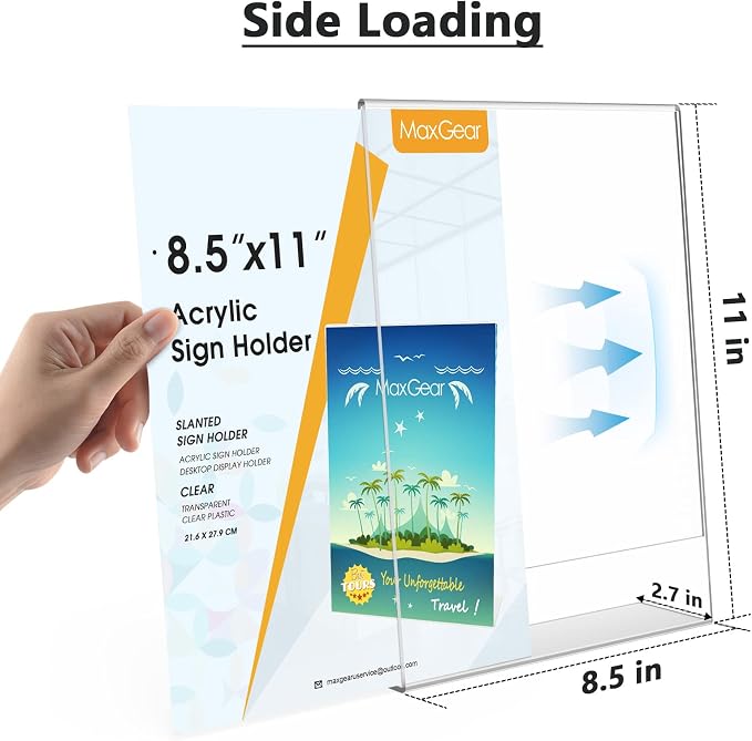 MaxGear Acrylic Sign Holder, 8.5 x 11 Slant Back Display Stand, 32 Pack | Clear - Image 2