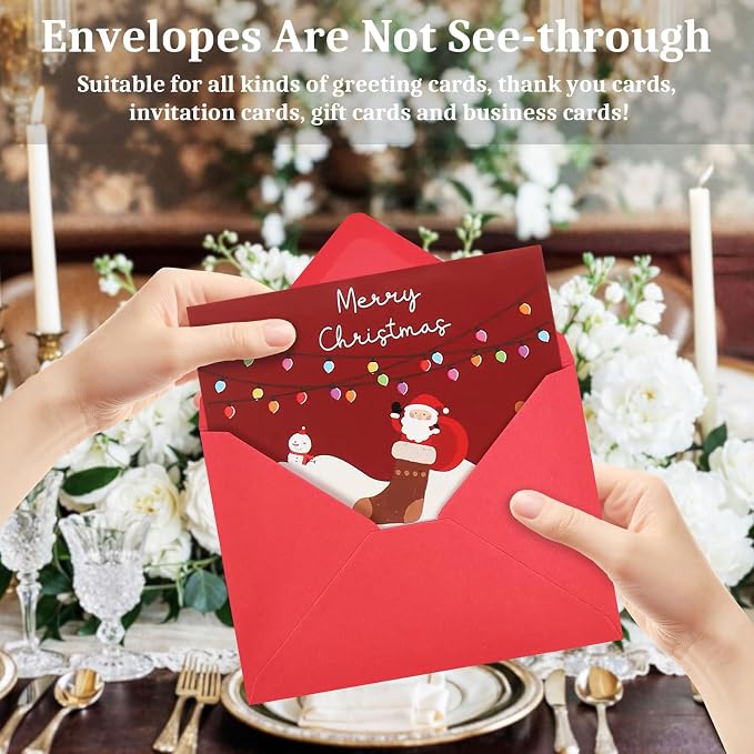 100 Pack Red A7 Envelopes, Christmas New Years Greeting Card Envelopes Self Seal - Image 5