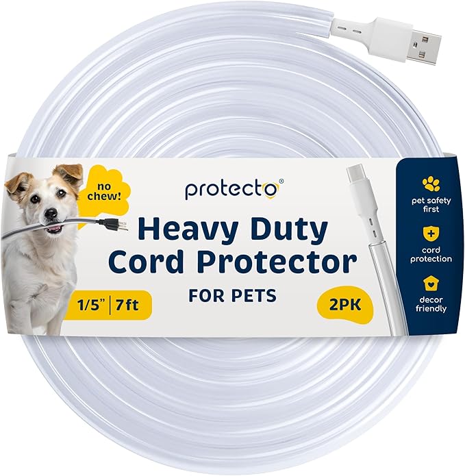 PROTECTO 2-Pack Heavy Duty Cord Protectors from Pets No Chew Solution, 7ft Easy by protecto