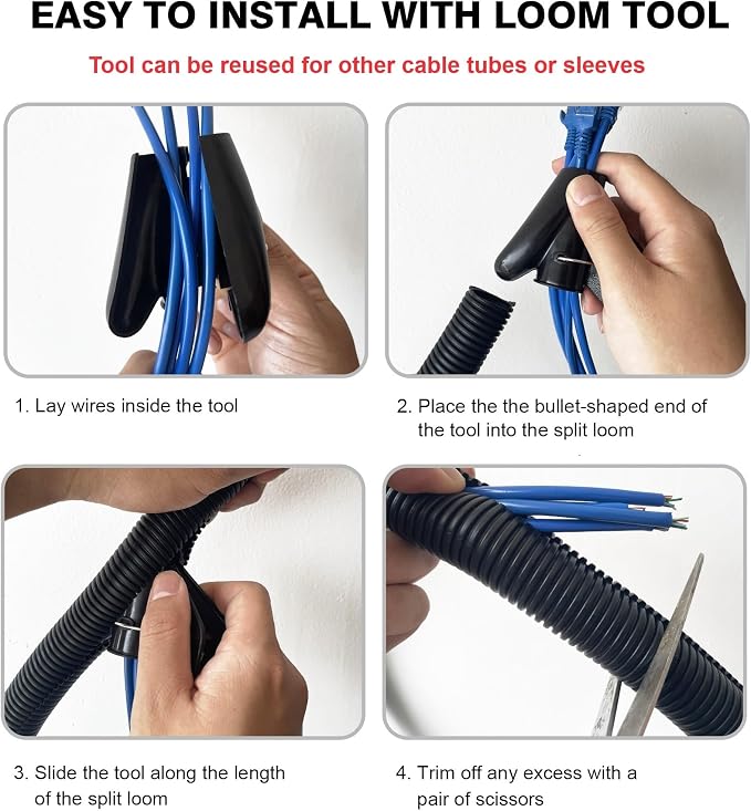 25ft - 3/4 inch Flame Retardant Split Wire Loom Tubing - Flexible Wire Covers - Image 7