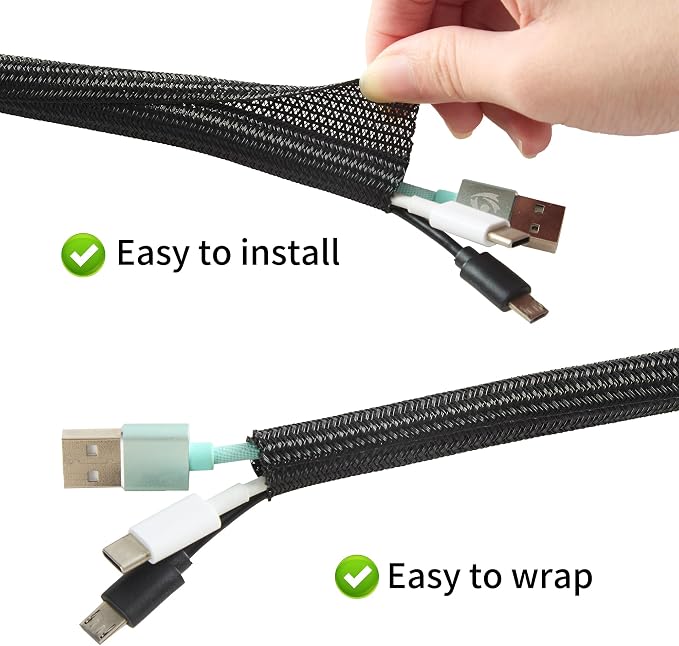 Split Wire Loom 1 Inch 25ft, Braided Cable Sleeve - Image 2