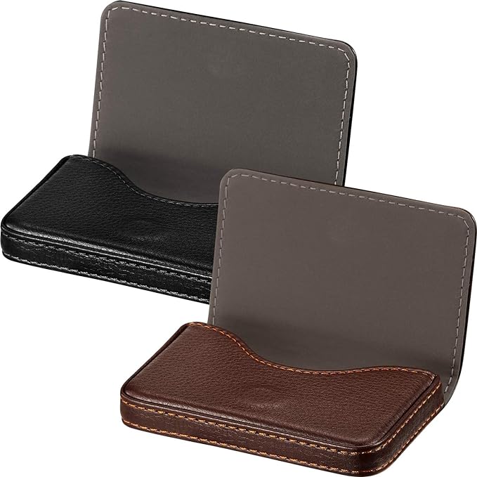 Outus 2 Pcs Business Card Holder, PU Leather Business Card Case Pocket Wallet - Image 2