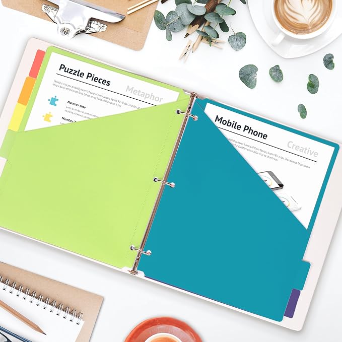 H4D 6-Tab Plastic Binder Dividers, 2 Pockets, Primary Colors, 2 Sets | Made of - Image 6