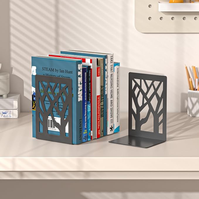 VFINE 8-Piece Metal Bookends for Shelves, Decorative Desk Book Organizer - Image 3