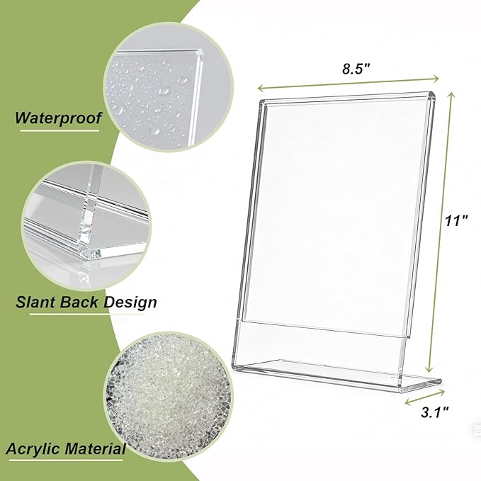 3 Pack Acrylic Sign Stand Holders, 8.5 x 11 Clear Plastic Table Paper Display - Image 3