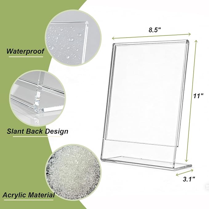 6 Pack Acrylic Sign Stand Holders, 8.5 x 11 Clear Plastic L Shape Table Paper - Image 3