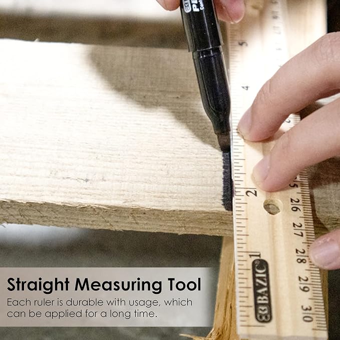 BAZIC Products 12 in Wooden Ruler, Metal Edge, Inch & Metric, 3 Pack | Three 12 - Image 5