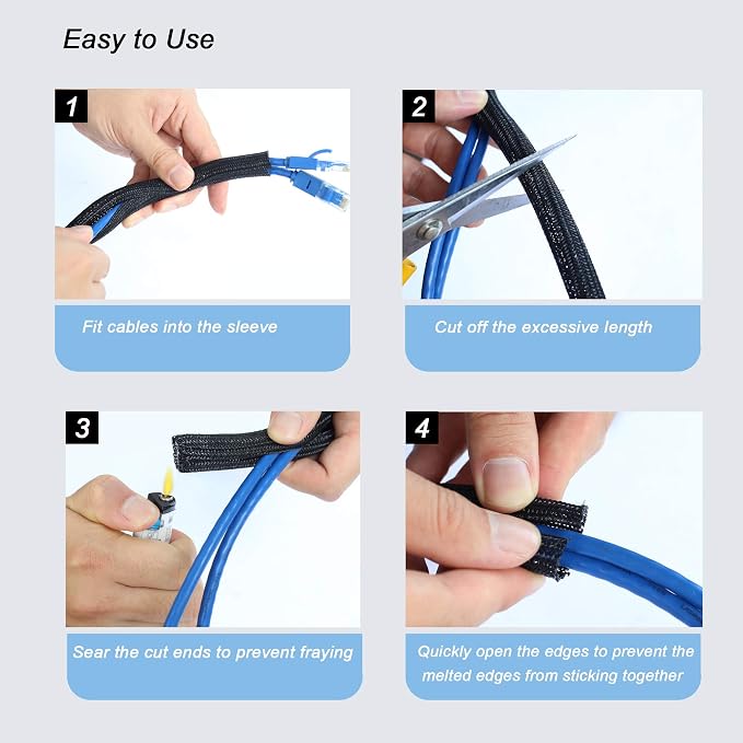 25ft - 1/4 inch Braided Cable Management Sleeve Cord Protector - Self-Wrapping - Image 5