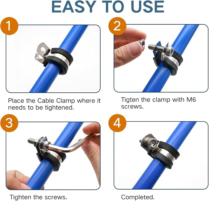 ZIPCCI 1/4 Inch Cable Clamps, 25 Pack Stainless Steel Wire Clamps, Rubber Metal - Image 3