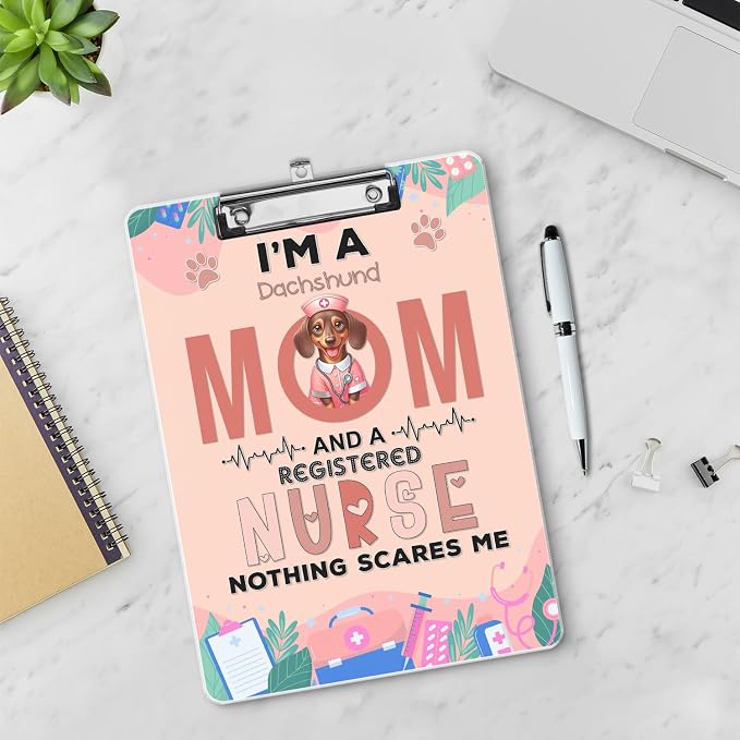 I'm a Dachshund Mom and a Registered Nurse Nothing Scares Me Acrylic Clipboard - Image 3