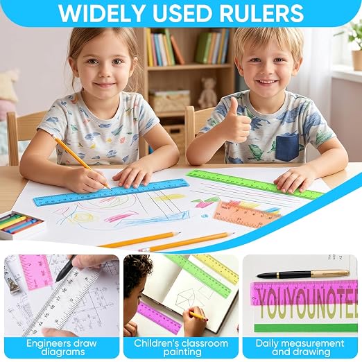 SenseYo 16 Pcs Clear Plastic Rulers 12 Inch Color Transparent Ruler - Image 4