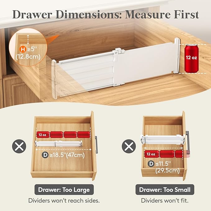 Lifewit 5" High 5 Pack Drawer Dividers, 11.5"-18.5" Adjustable Deep Drawer - Image 3