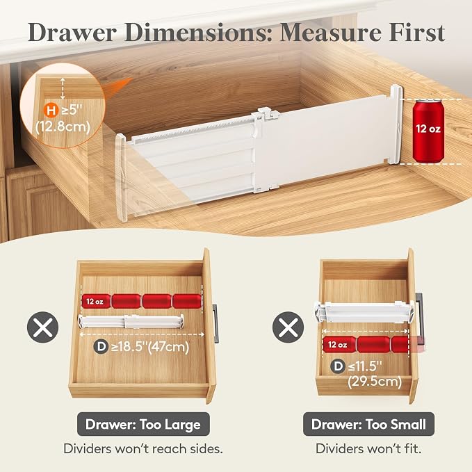 Lifewit 5" High 12 Pack Drawer Dividers, 11.5"-18.5" Adjustable Deep Drawer - Image 3