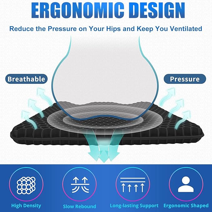Gel Seat Cushion for Long Sitting Pressure Relief - Image 4
