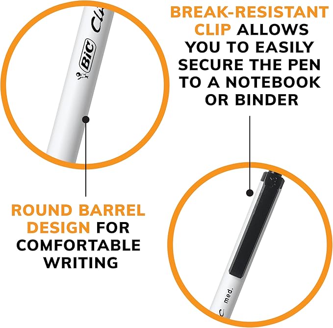 BIC Clic Stic Black Retractable Ballpoint Pens, Medium Point, School Supplies - Image 8