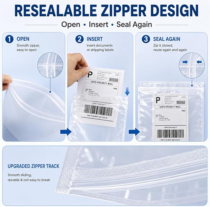 Glenmal 100 Pcs 9.5" x 12" Resealable Packing List Envelopes Clear - Image 3