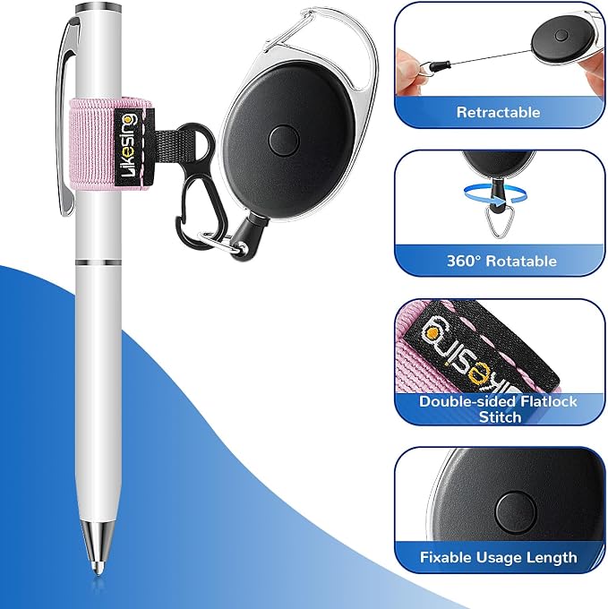 Likesing Retractable Pen Holder, 27.5" Reel Elastic Pencil Holder - Image 4