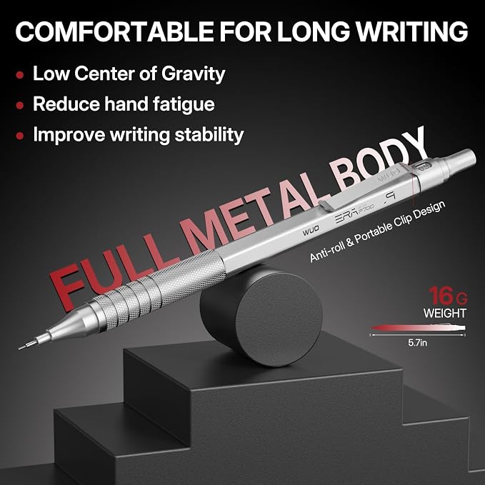 WUO 0.9mm Mechanical Pencil Set, 3 Metal Drafting Pencils - Image 4