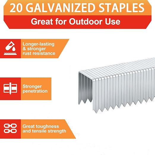 20 Gauge T/50 Staples, 1/4"+5/16"+3/8"+1/2"+9/16":6000pcs | Galvanized Nails - Image 4