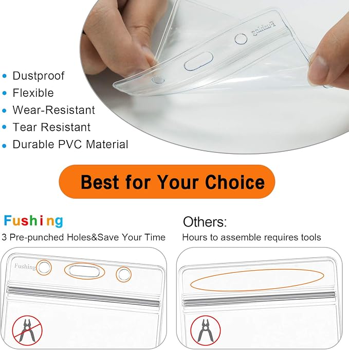 Fushing 300 Pcs Clear Plastic Horizontal Name Tag Badge ID Card Holders - Image 2