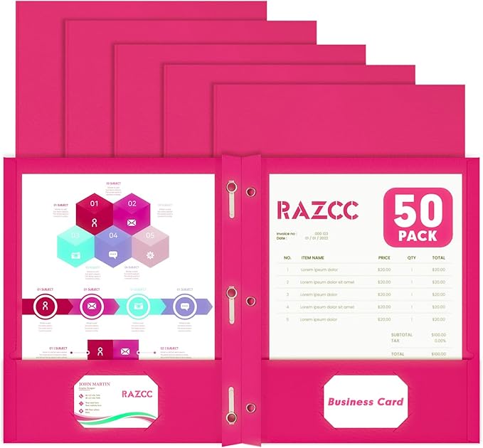 Two Pocket Folders, RAZCC 50 Pack Two Pocket Folders by RAZCC