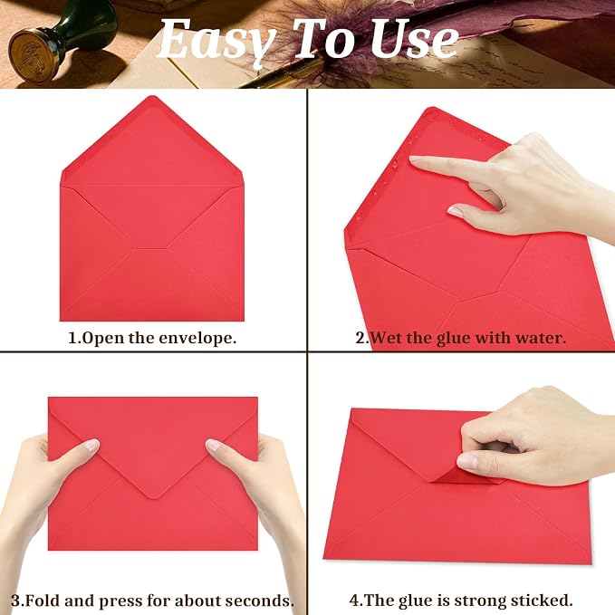 100 Pack Red A7 Envelopes, Christmas New Years Greeting Card Envelopes Self Seal - Image 4