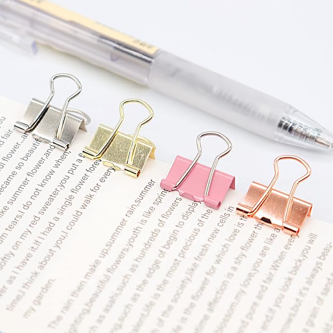 Gold Binder Clips, Mini Paper Clip, Small Paper Clamps 15mm, 100 Pack Micro - Image 5