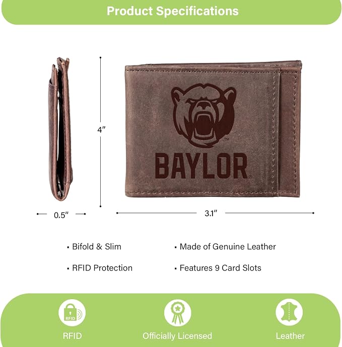 Team Sports America NCAA Baylor University Front Pocket Slim Wallet - Image 4