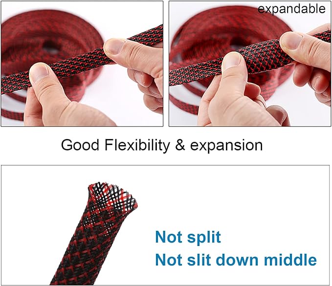 25ft - 1/2 inch PET Expandable Braided Sleeving – BlackRed – Alex Tech Braided - Image 5