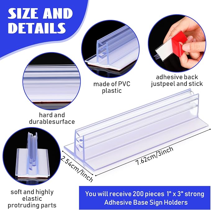 Fulmoon 200 Pcs Sign Holder, Adhesive Base Sign Holders Multiple Uses - Image 2