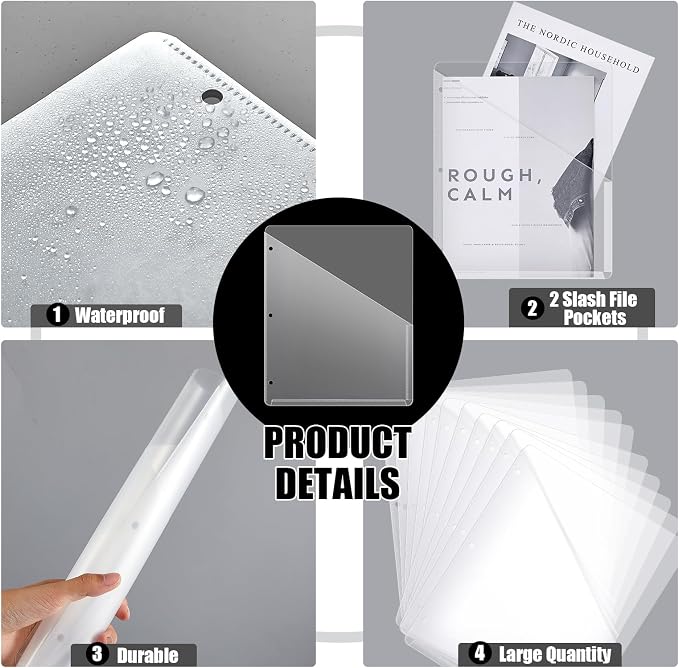 Seajan 48 Pcs Pocket Folders for 3 Ring Binder Clear Plastic Folders Sleeves - Image 3