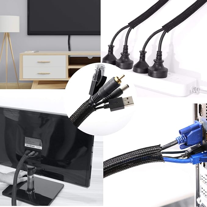 10ft - 1.25 inch Braided Cable Management Sleeve Cord Protector - Self-Wrapping - Image 5