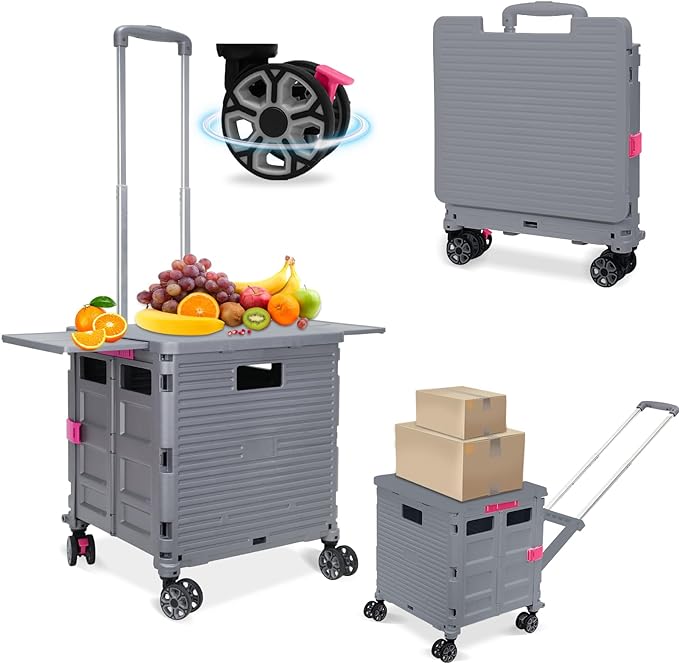 FELICON SELORSS Folding Utility Cart Portable Rolling Crate Handcart-Gray | by FELICON