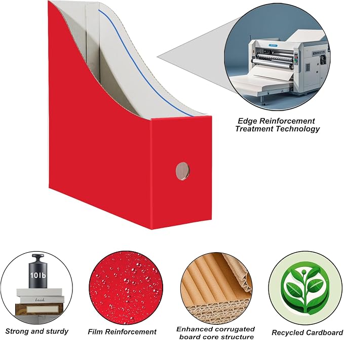 Limitliho 12 Pack Red Cardboard Magazine Holder, Sturdy Book Bins - Image 2