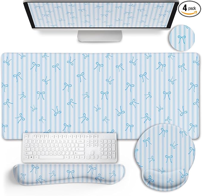 LIMKRIAN Blue Striped Mouse Pad Set Large Desk Mat by LIMKRIAN
