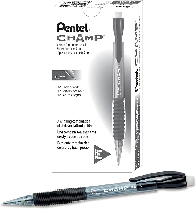 Pentel Champ Mechanical Pencil Mechanical Pencil, Tinted Black Barrel, Box of 12 by PentelofAmerica