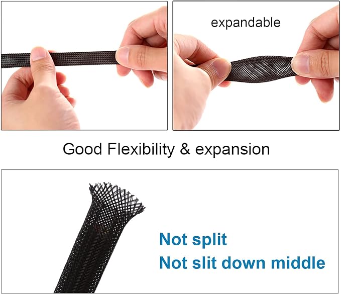 25ft - 1 inch PET Expandable Braided Sleeving – Black – Alex Tech Braided Cable - Image 5