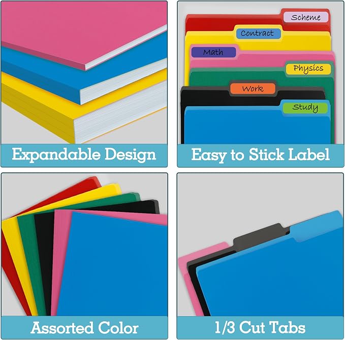 Two-Tone File Folder 8.5 x 11 Inch, 100 Pack Red File Folders, 1/3 Cut Tabs - Image 4