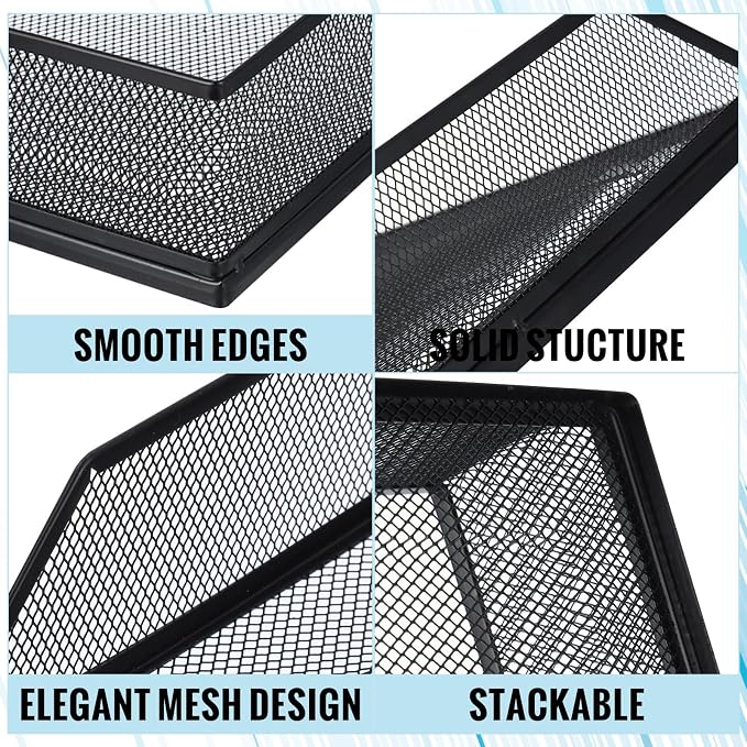 Hicarer 2 Pcs Black Metal Letter Tray Stackable Desk Tray Single Wire Mesh - Image 4