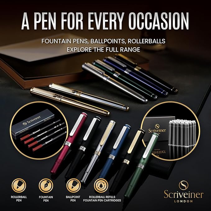 Scriveiner Black Lacquer Ballpoint Pen -Stunning Luxury Pen, Real Gold Plating - Image 6