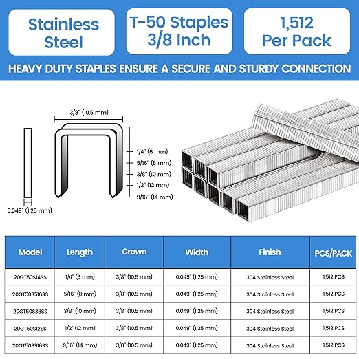 meite T50 Staples Marine, 3/8 Inch 304 Stainless Steel Staples - Image 2