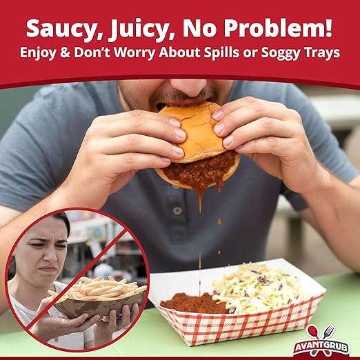 Heavy Duty, Grease Resistant 2 Lb Paper Food Trays 100 Pk. Recyclable, Coated - Image 5