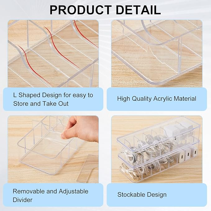 Tatuo 6 Pcs Cord Organizer for Drawer Desktop, Cable Organizer Box - Image 3