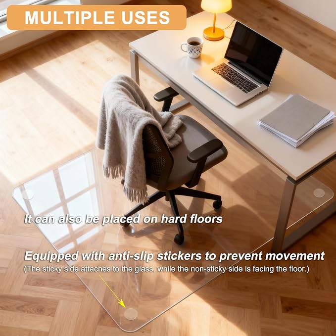 Azadx Tempered Glass Chair Mat for Carpet 45" x 53" Heavy Duty Office Chair Mat - Image 6