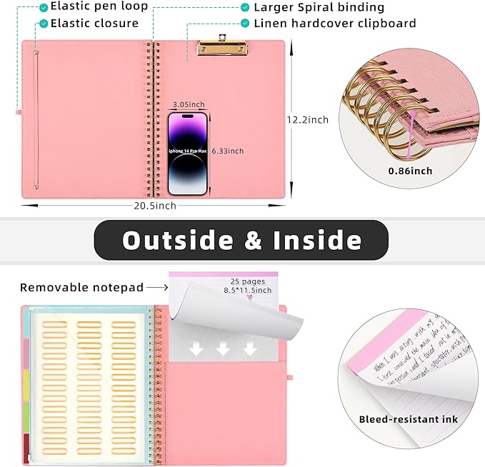 Ospelelf Pink Foldable Spiral Clipboard Folio - Image 3
