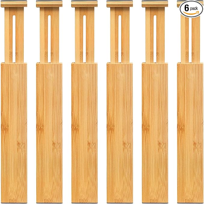 VaeFae 6-Pack Adjustable Bamboo Drawer Dividers, Expandable Drawer Organizer by VaeFaeDirect