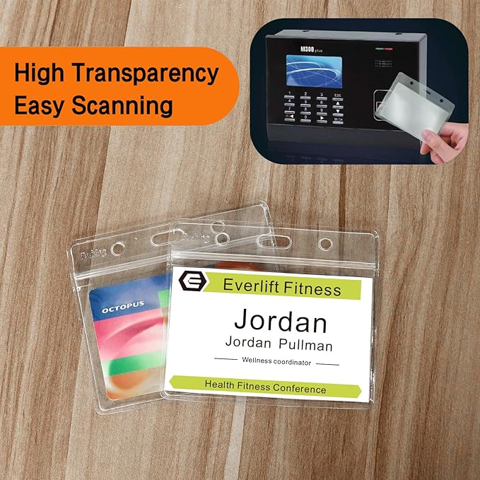 Fushing 500 Pcs Clear Plastic Horizontal Name Tag Badge ID Card Holders - Image 5