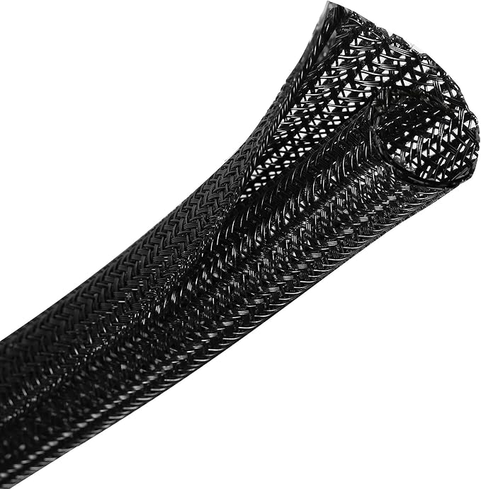 25ft - 1/4 inch Braided Cable Management Sleeve Cord Protector - Self-Wrapping by CrocSee