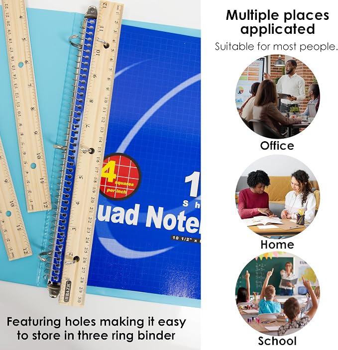 BAZIC Products 12 in Wooden Ruler, Metal Edge, Inch & Metric, 24-Box | Three 12 - Image 6